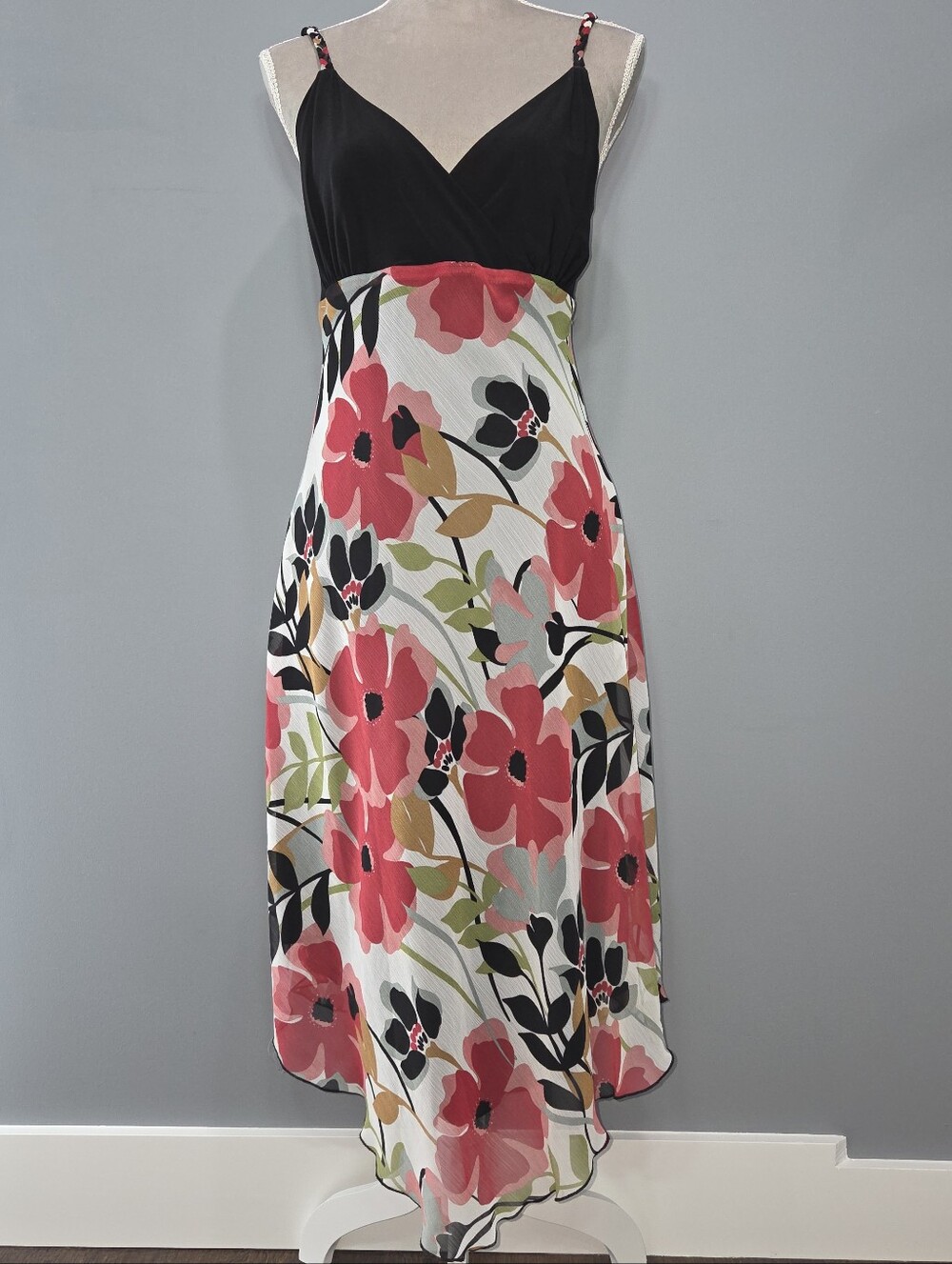 Floral Slip Dress With Black Bodice -S/M